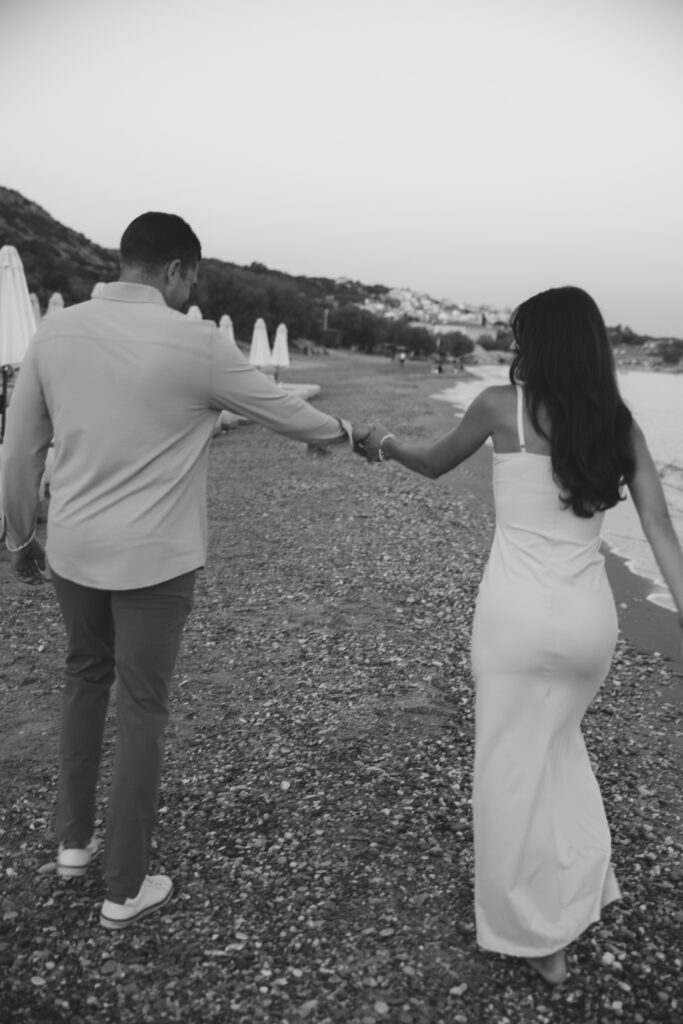 Beach engagement photoshoot on a Greek Island captured by renowned destination wedding photographer Silia Eleftheriadou